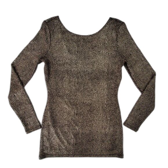 Gold Metallic Texture Black Long Sleeve Top Catherine Malandrino Sz S Shimmer - Picture 3 of 7